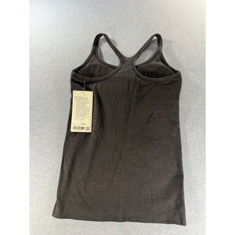Lululemon Ebb to Street Tank Black Ribbed Built-in Shelf Bra LW1AX1S Size 8 - Picture 2 of 6
